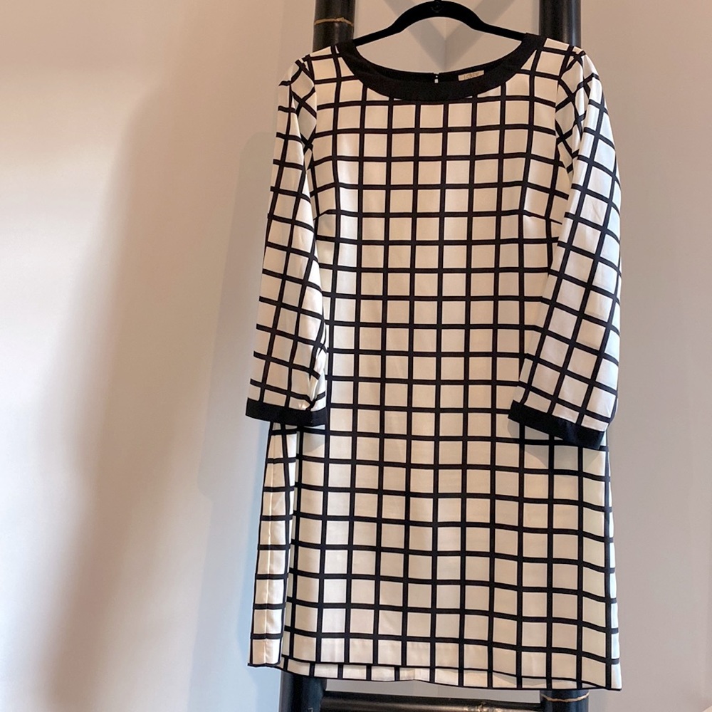 J. CREW Black & Off White Modern Checkered Mini Dress Size 8